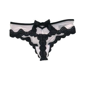 Victorias Secret Black and Light Pink  Lace Trim Thong